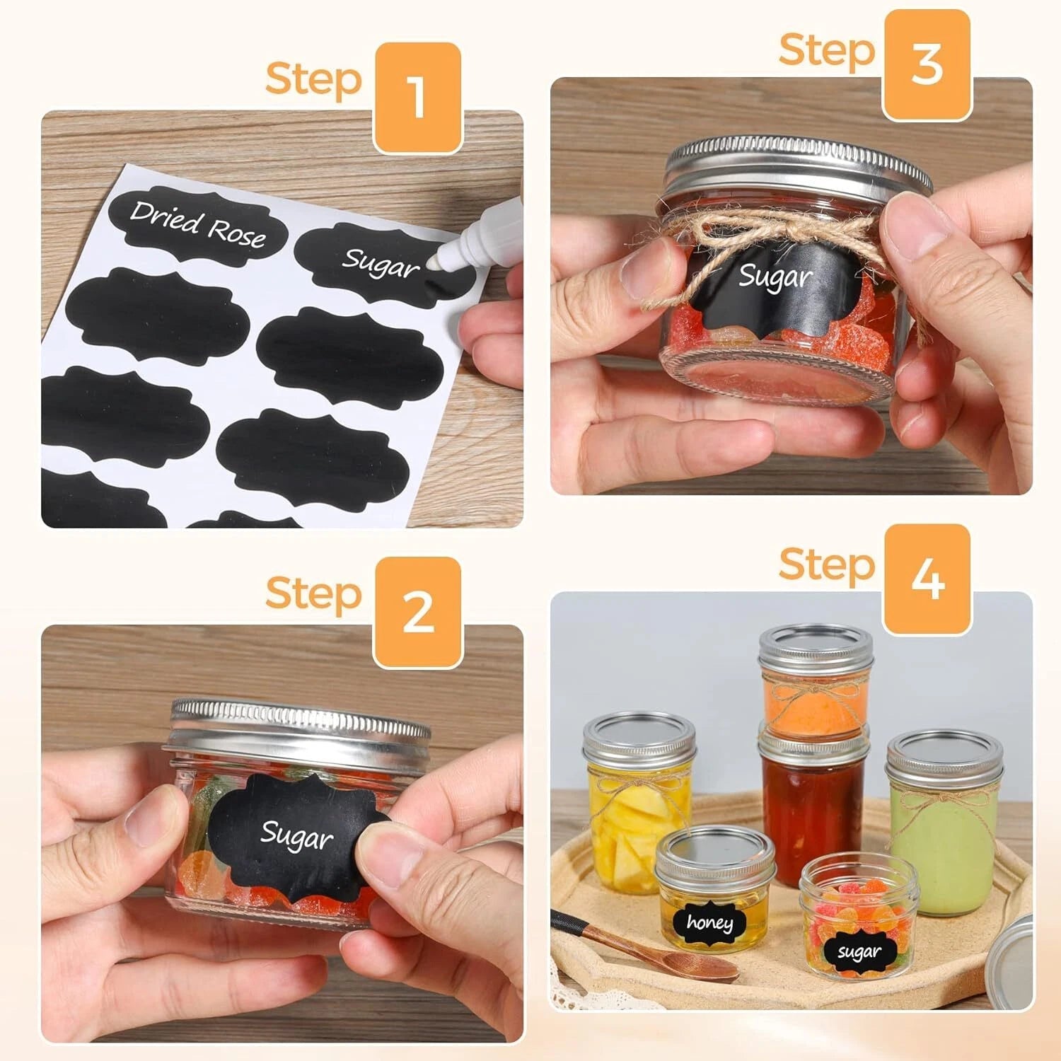 Mini Mason Jars 4oz - 8 Pack, Regular Mouth Mason Jar with Lids and Seal Bands 07FC0E-D4 - KOEEK