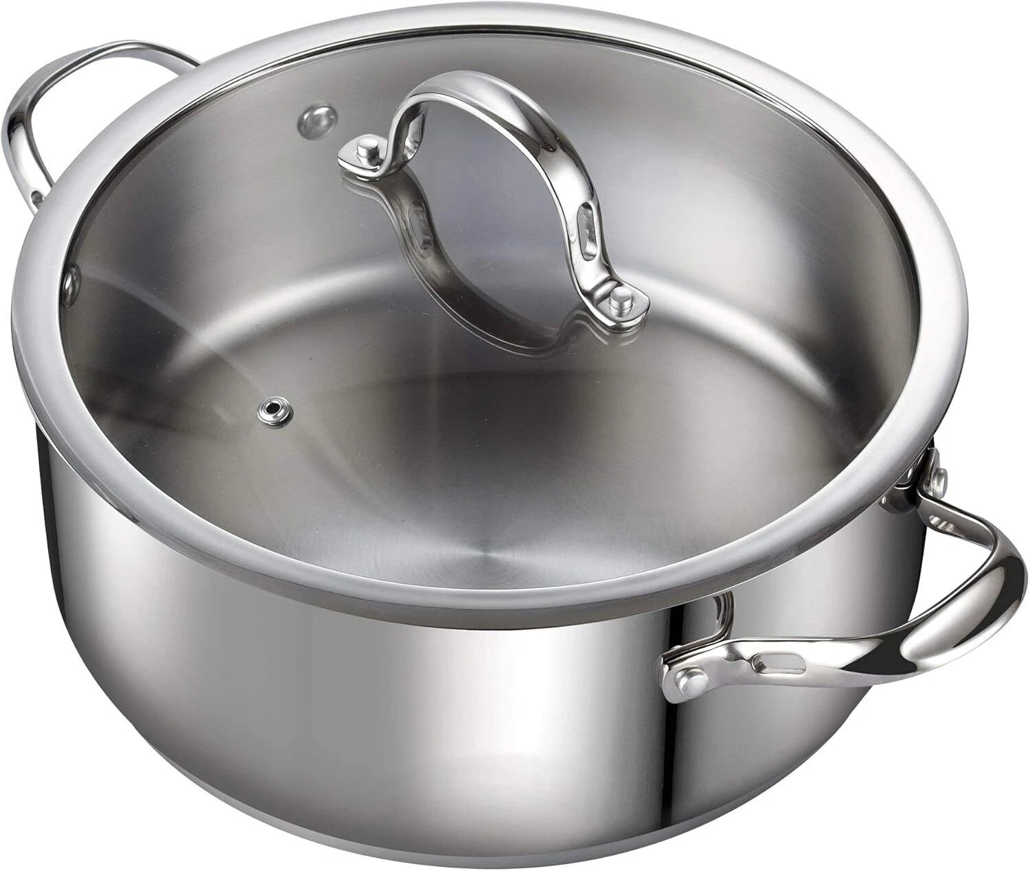 Dutch Crock Pot with Glass Lid, 7Quart Classic Stainless Steel Crock Pot, Silver 07FC0E-D4 - KOEEK