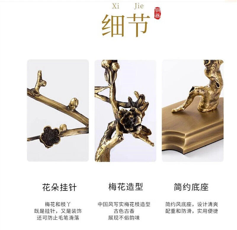 Brass Plum Blossom Flower Calligraphy Frame Hanger Pen Brush Rack Stand Gift 07FC0E-D4 - KOEEK