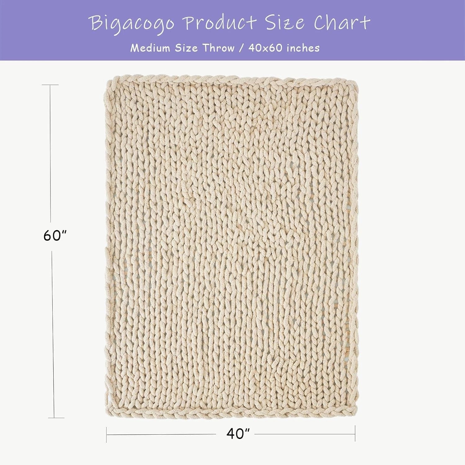 Chunky Knit Throw Blanket for Couch, 40x60 inches,  Hand Knitted 07FC0E-D4 - KOEEK