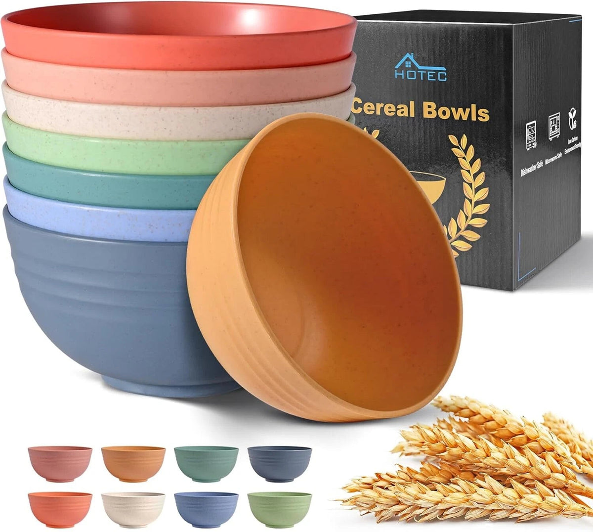 Unbreakable Wheat Straw Cereal Bowls Microwave &Dishwasher Safe Soup Salad Bowls 07FC0E-D4 - KOEEK