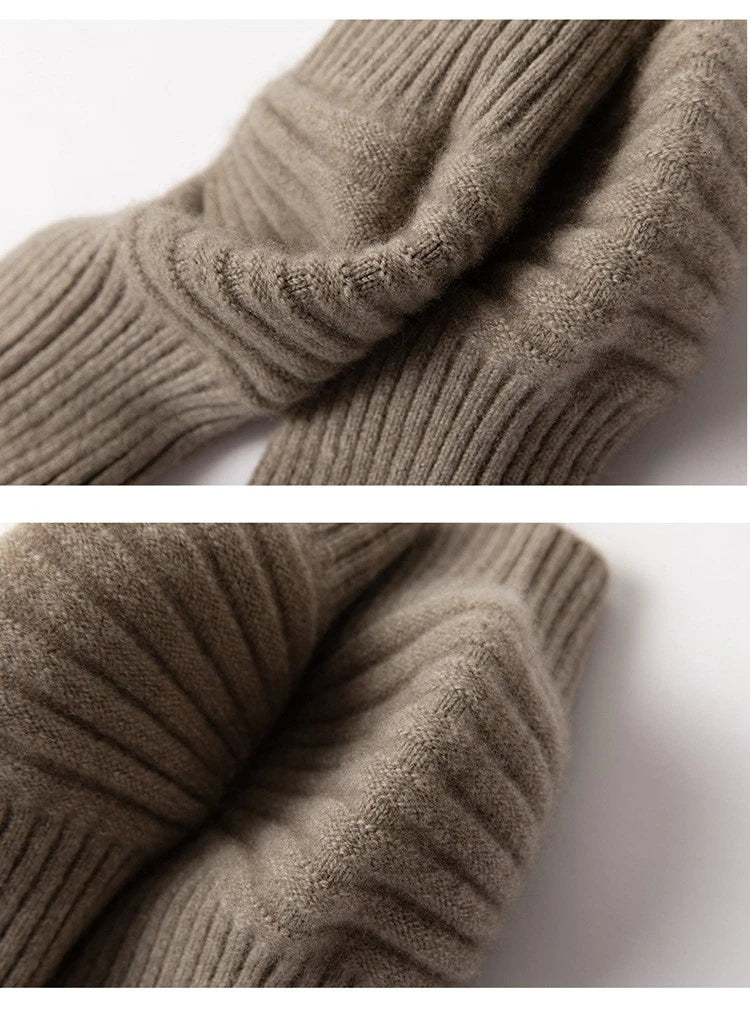 Unisex Mens Winter  Cashmere Khaki Knitted Knee Warmers Protection Pads 07FC0E-D4 - KOEEK