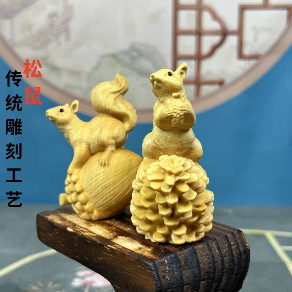 7cm Boxwood Carved Pair of Wealth Hand Pieces Home Décor Chinese Style Gift 07FC0E-D4 - KOEEK