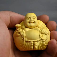 4cm Exquisitely Boxwood Hand-Carved Laughing Maitreya Buddha Tea Pet Ornament 07FC0E-D4 - KOEEK