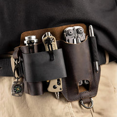 EDC Multi-tool Leather Sheath Outdoor Pocket Organizer Storage Belt Waist Bag 07FC0E-D4 - KOEEK