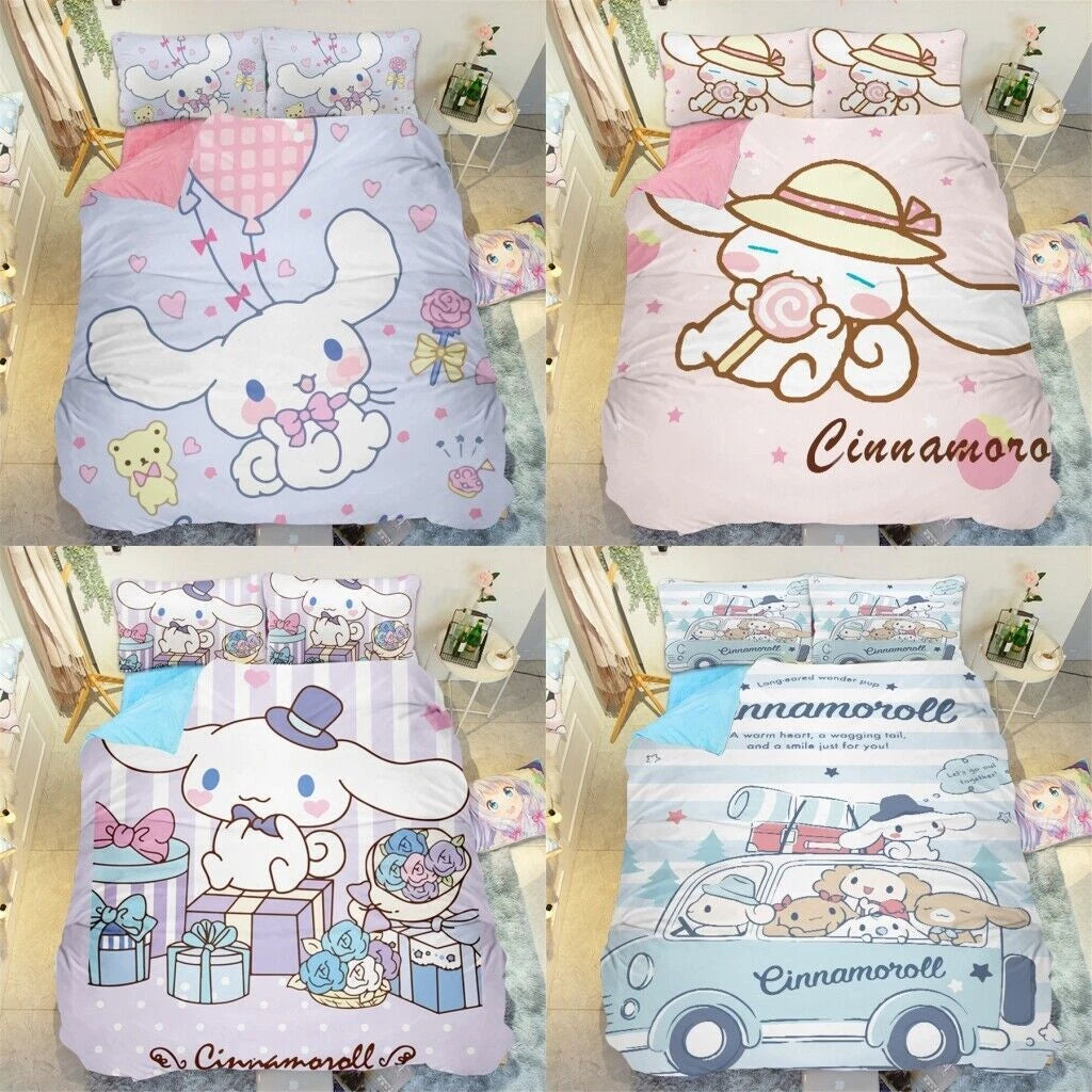 Cinnamoroll Cartoon Duvet Cover Bed Sheet Pillowcase Set for Twin Queen King Bed 07FC0E-D4 - KOEEK