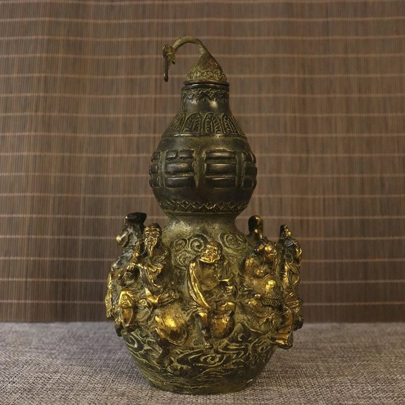 Brass Gourd Figurine Eight Immortals Design Feng Shui Home Entryway Decor 07FC0E-D4 - KOEEK