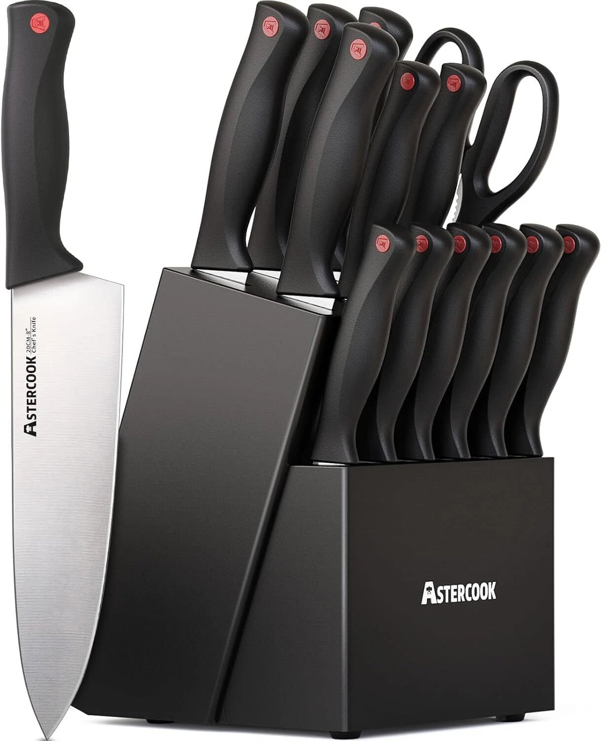 Knife Set, 15-Piece Kitchen Knife Set with Built-in Knife Sharpener 07FC0E-D4 - KOEEK
