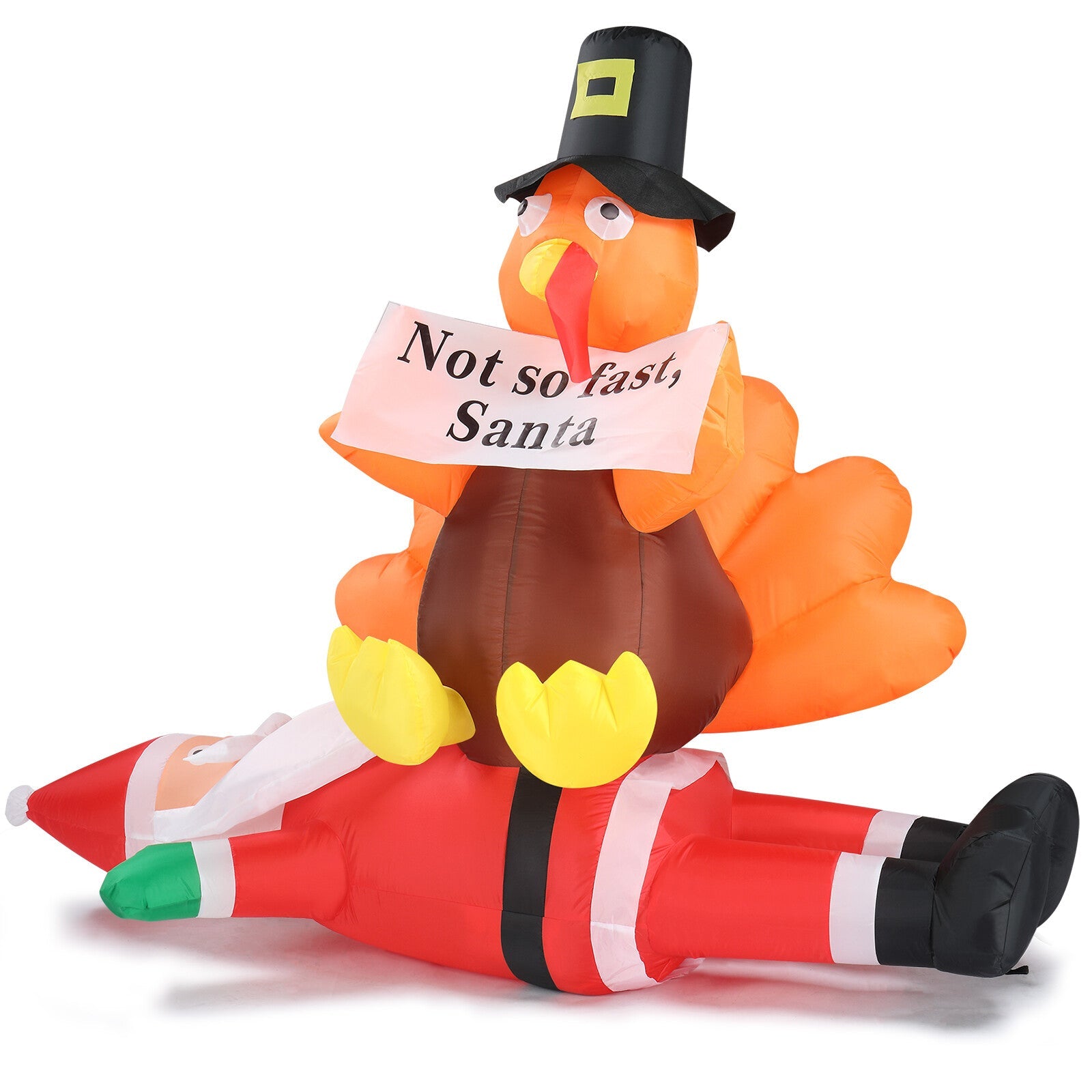 4.9FT Inflatable Turkey on Santa Claus Lighted Christmas Yard Decoration 07FC0E-D4 - KOEEK