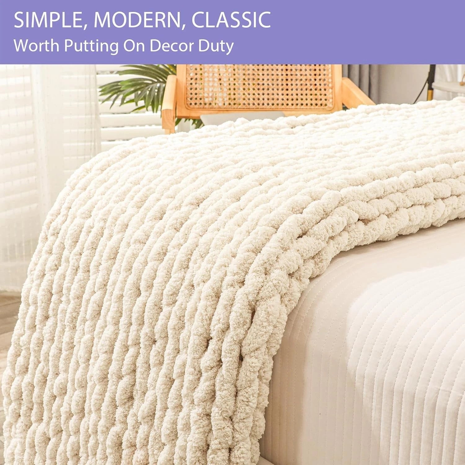 Chunky Knit Throw Blanket for Couch, 40x60 inches,  Hand Knitted 07FC0E-D4 - KOEEK
