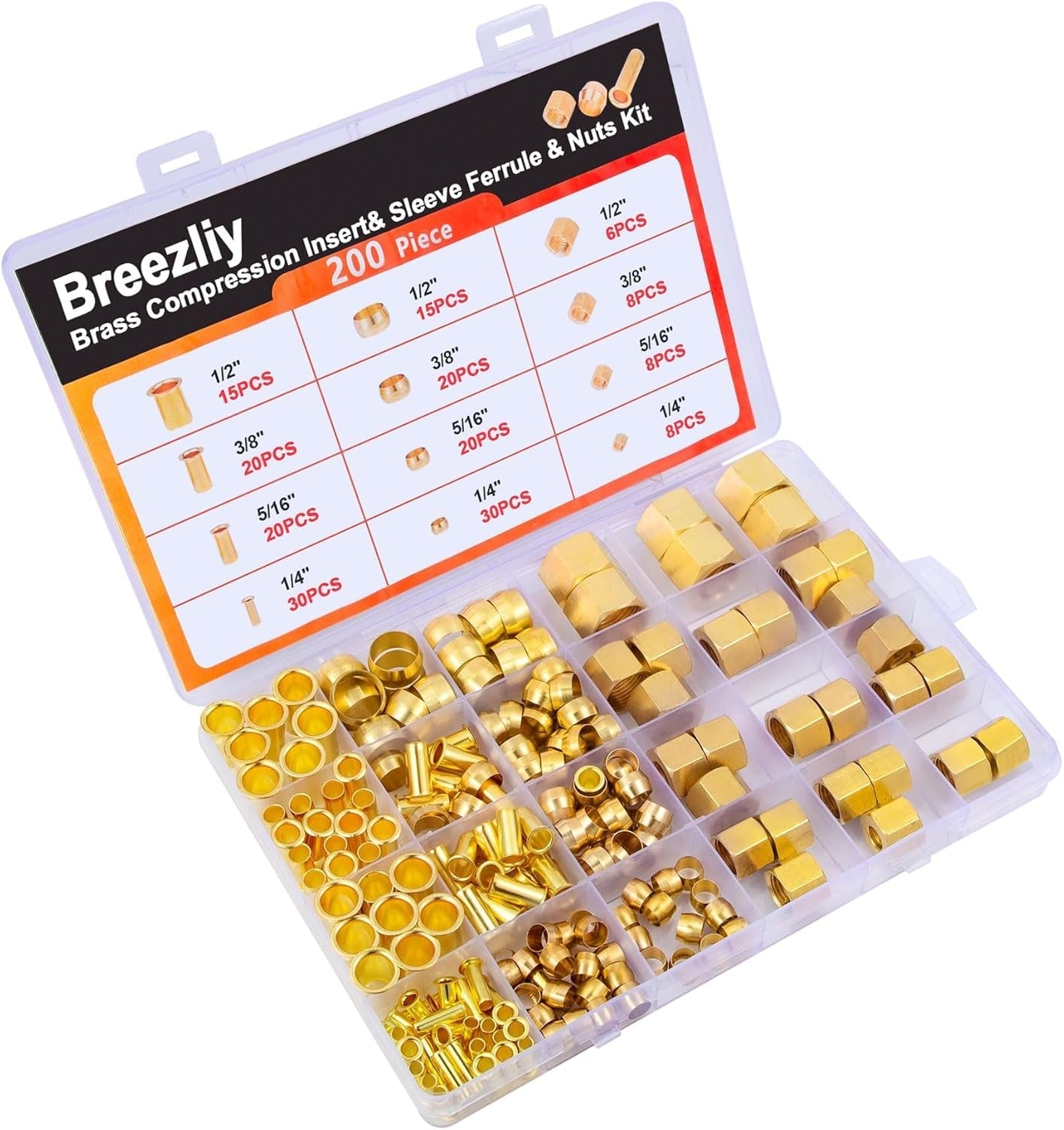 new 1/4", 3/8", 5/16", OD Brass Compression Insert,Sleeve Select Size, Gold 07FC0E-D4 - KOEEK