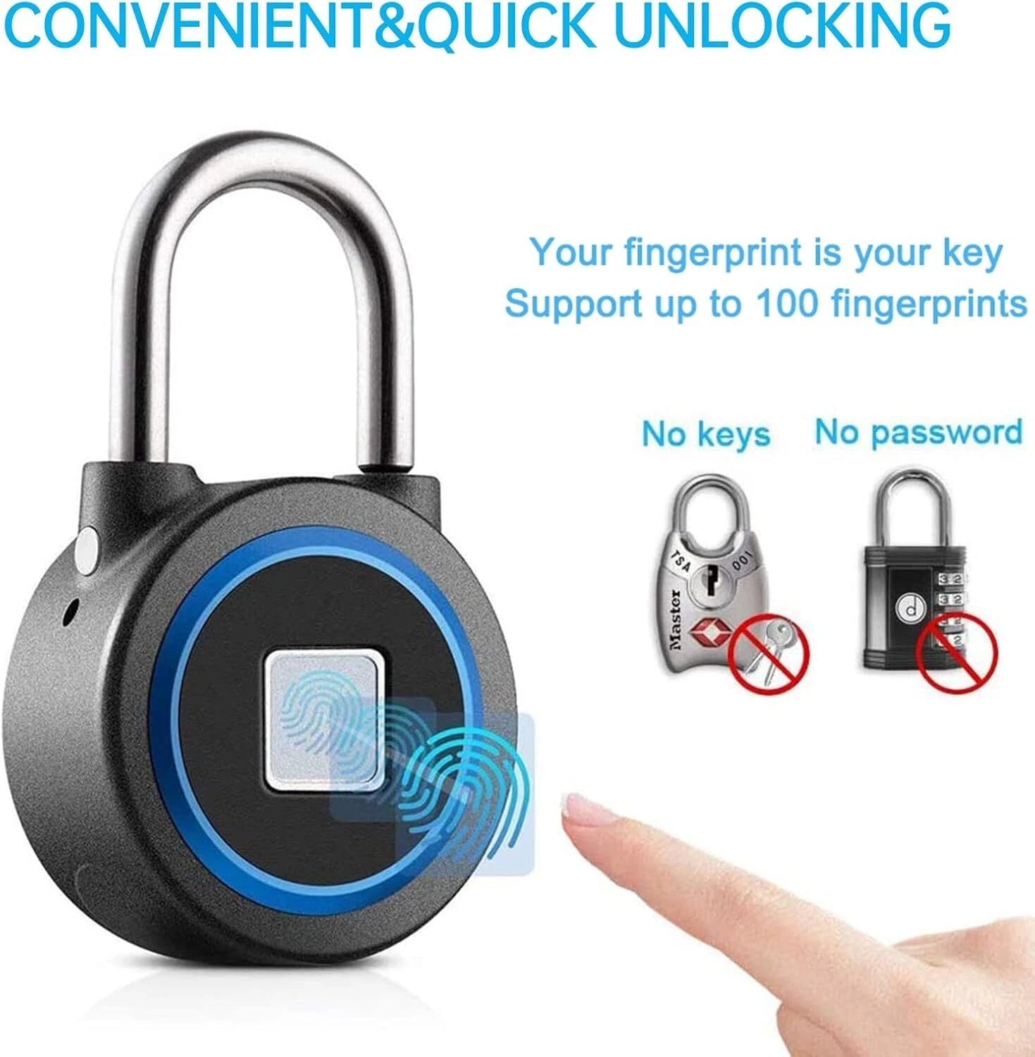 Fingerprint Padlock, Bluetooth Lock, Mobile APP, Smart Padlock, Waterproof, Blue 07FC0E-D4 - KOEEK