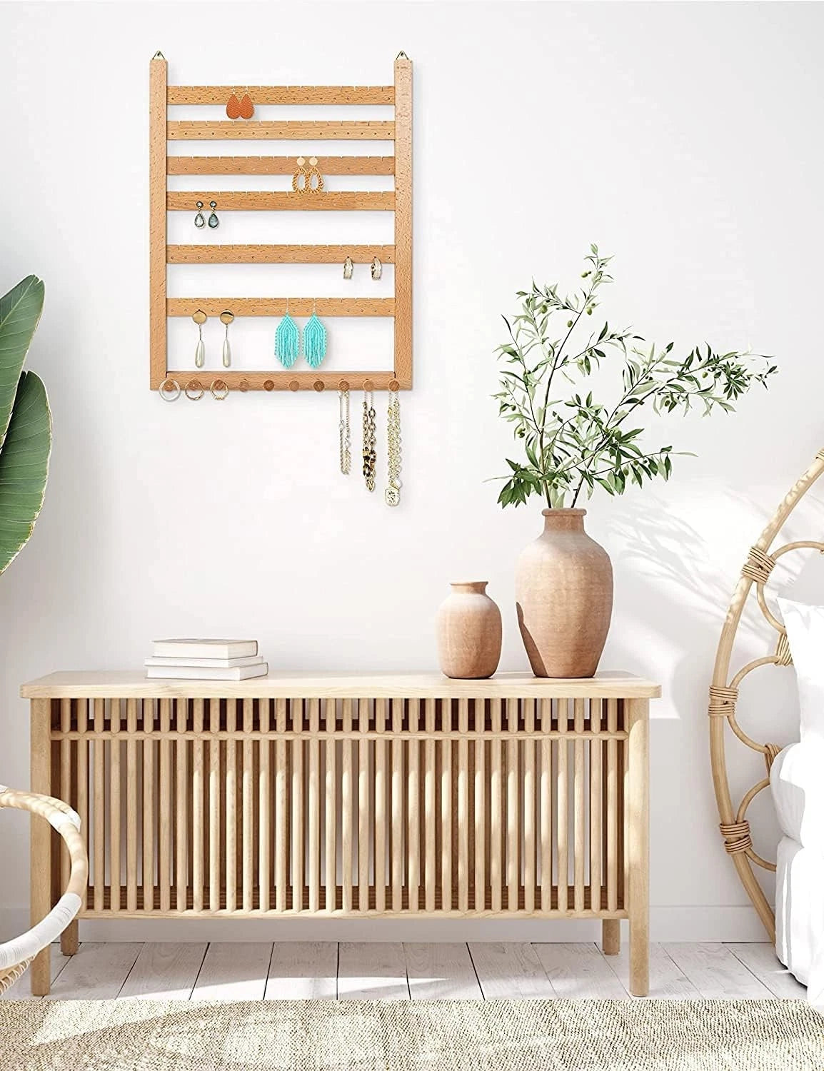 Zelkova Wood Earring Wall Rack Hanging Jewelry Storage Rack Assembled Earrings 07FC0E-D4 - KOEEK