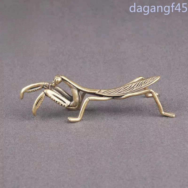 7.8cm Exquisitely Chinese Retro Brass Mantis Desktop Ornament Tea Pet Handicraft 07FC0E-D4 - KOEEK