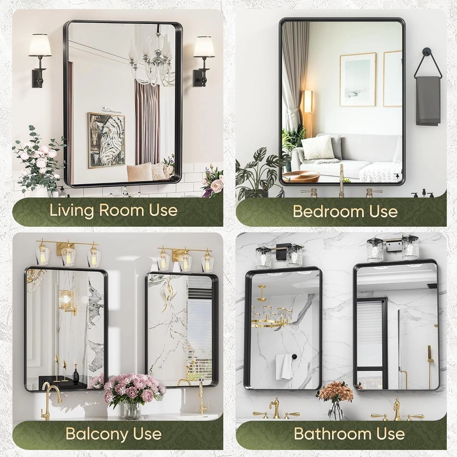 Bathroom Mirror,24" x 36"Wall Mounted Vanity Brushed Rounded Corner Metal Framed 07FC0E-D4 - KOEEK