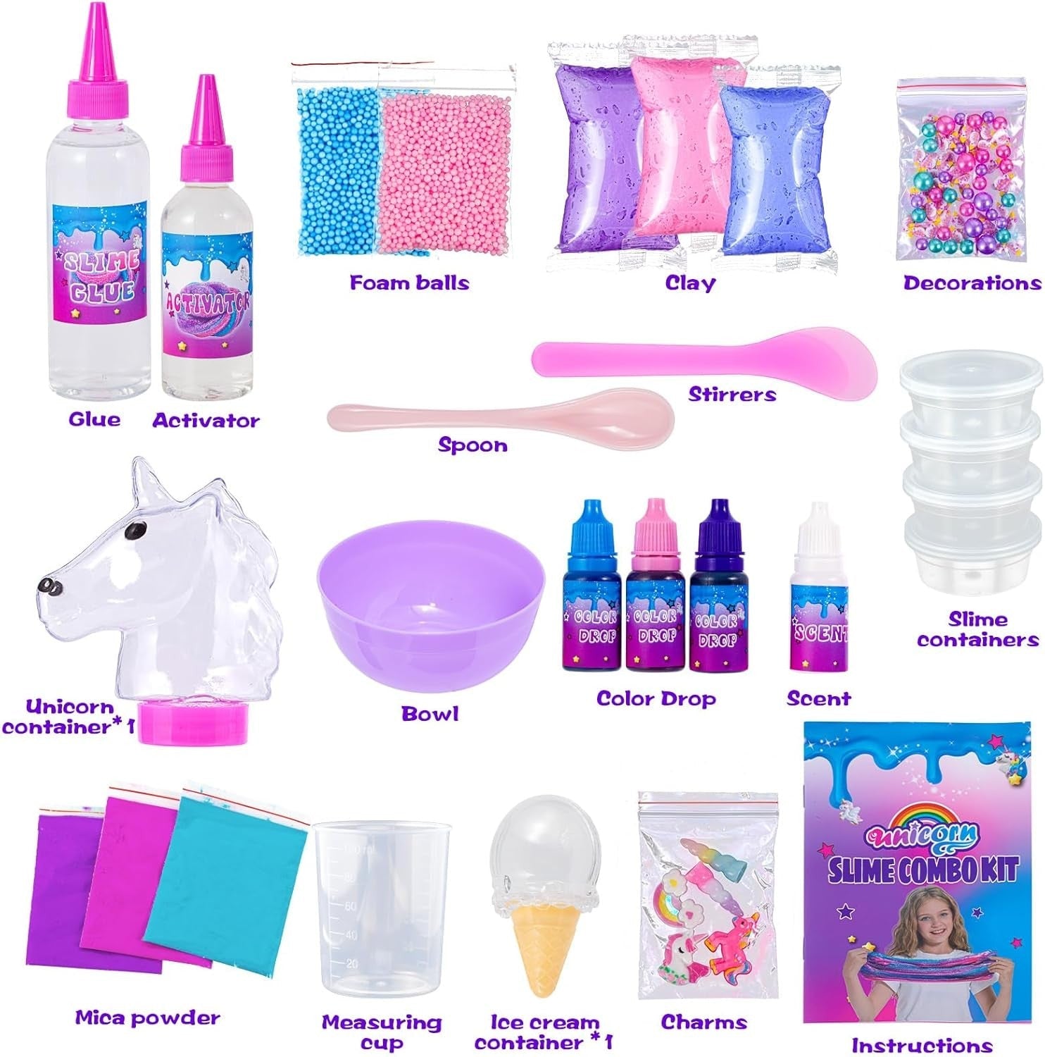 new ZOnFRTO Mini Unicorn Slime Kit for Girls - Glimmer Crunchy, Butter, Purple ZONFRTO - KOEEK