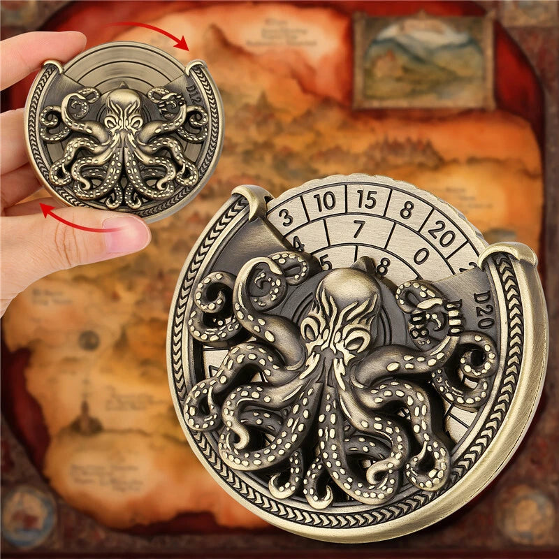 Unique Octopus Design Metal Fidget Spinner Dice for Role-Playing Game Accessory 07FC0E-D4 - KOEEK