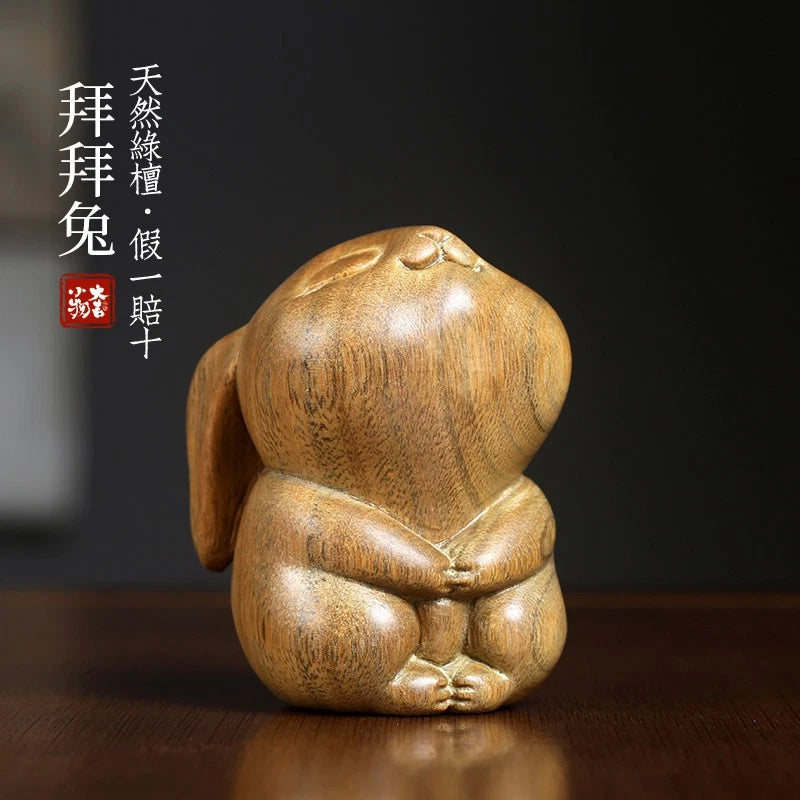 Green Sandalwood "bye-Bye Rabbit" Cute Zodiac Rabbit Figurine As A Gift 07FC0E-D4 - KOEEK