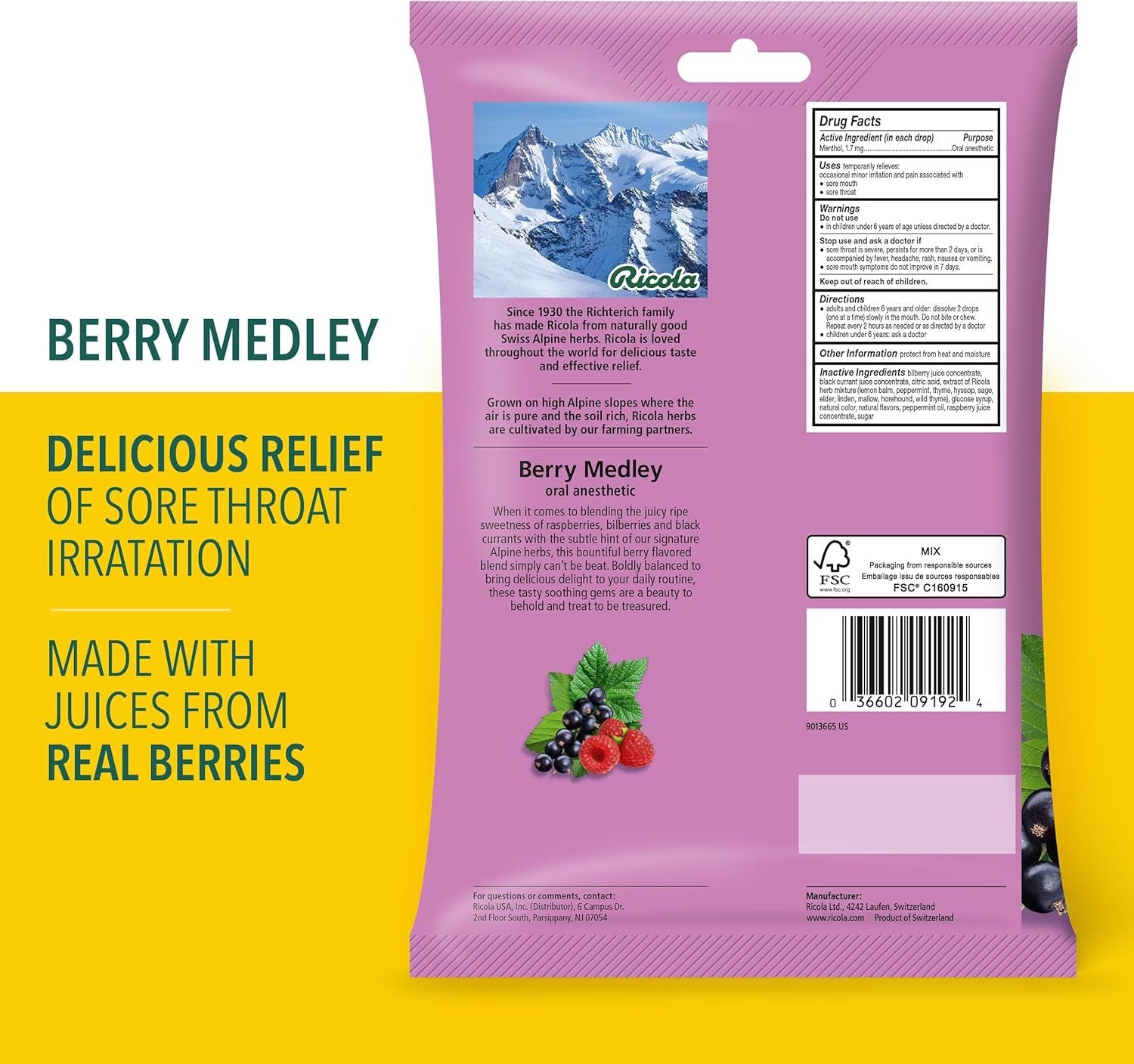 new Ricola Berry Medley Throat Drops, 45 Count, Delicious Relief & 45 RICOLA - KOEEK