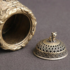 5.3cm Brass Hand-carved Crane Cat Lid Incense Burner Home Decoration Censer 07FC0E-D4 - KOEEK