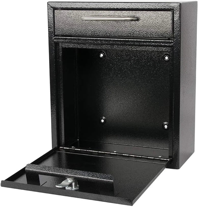 Steel Key Lock Outdoor Mailbox, Locking Wall Mounted Mailbox, Large Black 07FC0E-D4 - KOEEK
