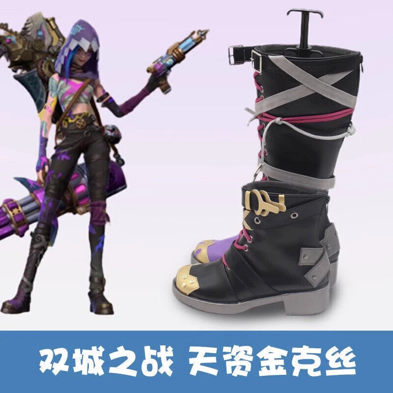 Arcane LOL League of Legends Jinx Cosplay Long Boots Zipper Flat Shoes Cosplay 07FC0E-D4 - KOEEK