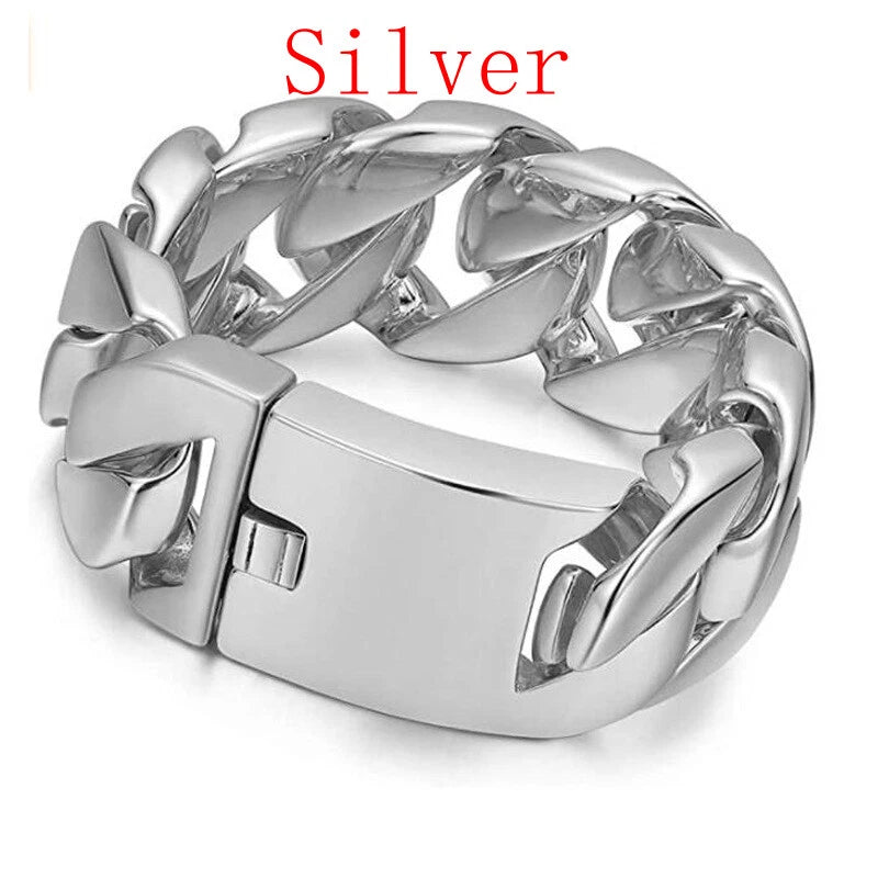 Gold Black 32mm Men Super Heavy Stainless Steel Bracelet Women Chain Bracelets 07FC0E-D4 - KOEEK