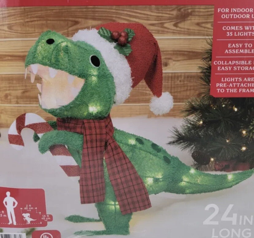 Light-Up Plush T-Rex Christmas Yard Decoration Holiday Time 34" Long 1.5" Tall HOLIDAY TIME - KOEEK