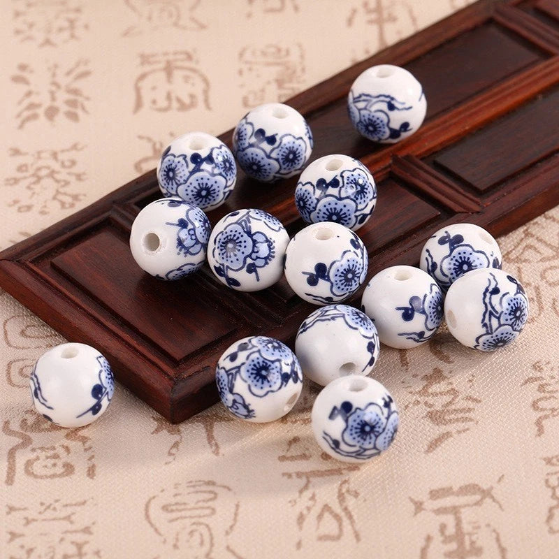 Ceramic Flower Blue White Porcelain Beads Handmade 11mm DIY Jewelry Making 30Pcs HANDMADE - KOEEK