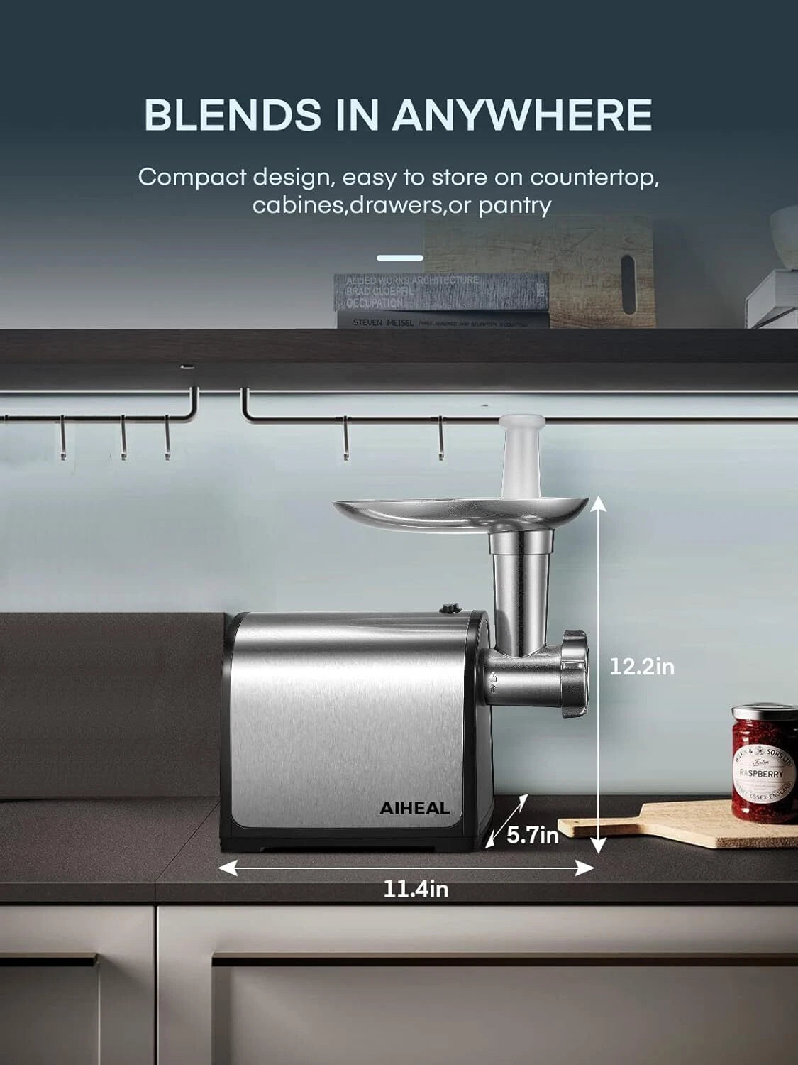 Electric meat grinder with 3 sausage tubes for home kitchen, stainless steel 07FC0E-D4 - KOEEK