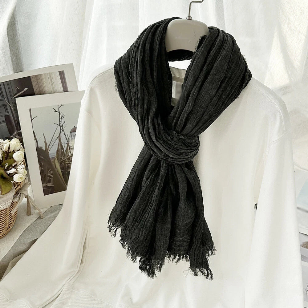 Solid Colors Cotton Scarves Shawls Wrap Men Unisex Wrinkle Large Scarf 200*100cm 07FC0E-D4 - KOEEK