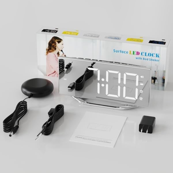 new Extra Loud Vibrating Alarm Clock Normal Size, Silver Surface(with Bed Shaker) 07FC0E-D4 - KOEEK