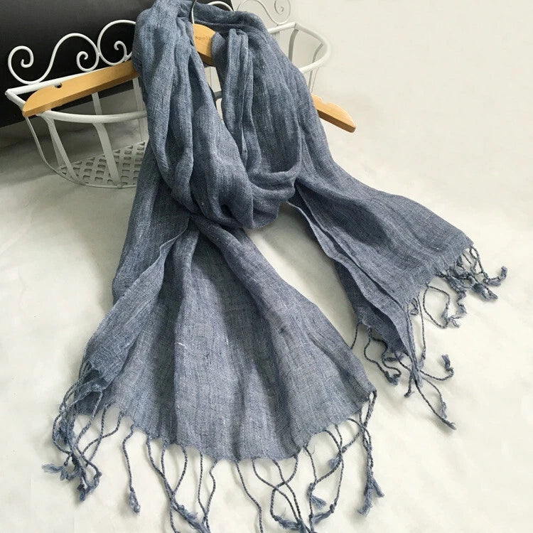 Mens  Flax Linen Breathable Scarf Solid Tassel Unisex Shawl Soft Neckerchief 07FC0E-D4 - KOEEK