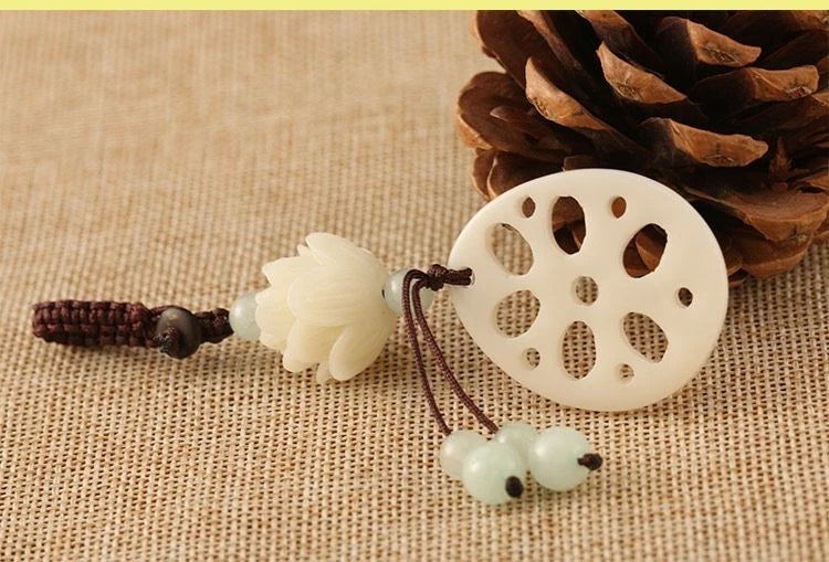 Handmade Lotus Keychain Chinese Style Car Keychain Bag Charm Unisex 07FC0E-D4 - KOEEK