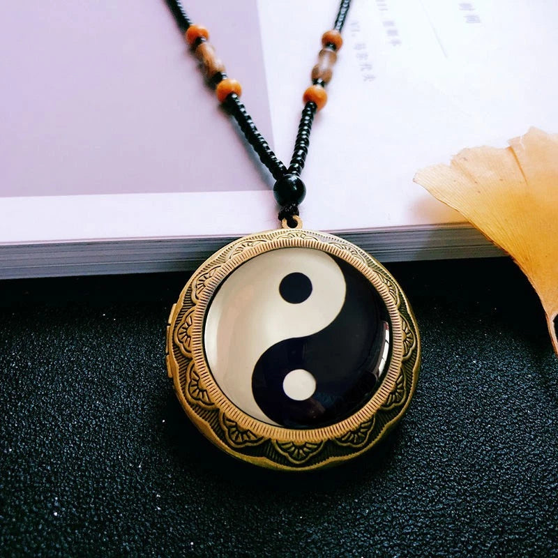 Yin Yang Pendant Necklace Hollow Chinese Taoist Amulet Unisex Large Locket Charm 07FC0E-D4 - KOEEK