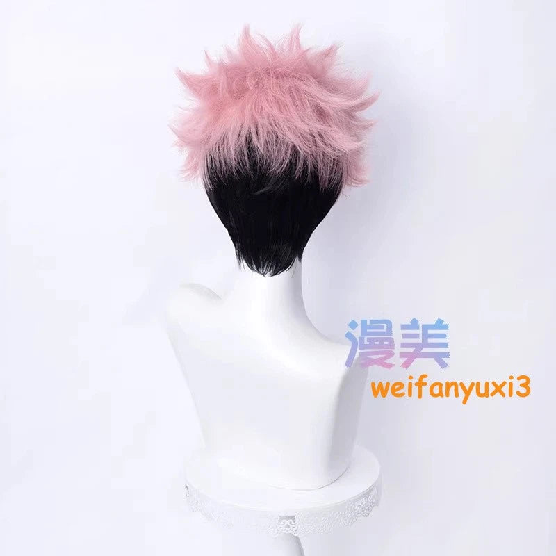 Anime Jujutsu Kaisen Itadori Yuji Cosplay Wig Men Pink+Black Short Hairpiece Wig 07FC0E-D4 - KOEEK