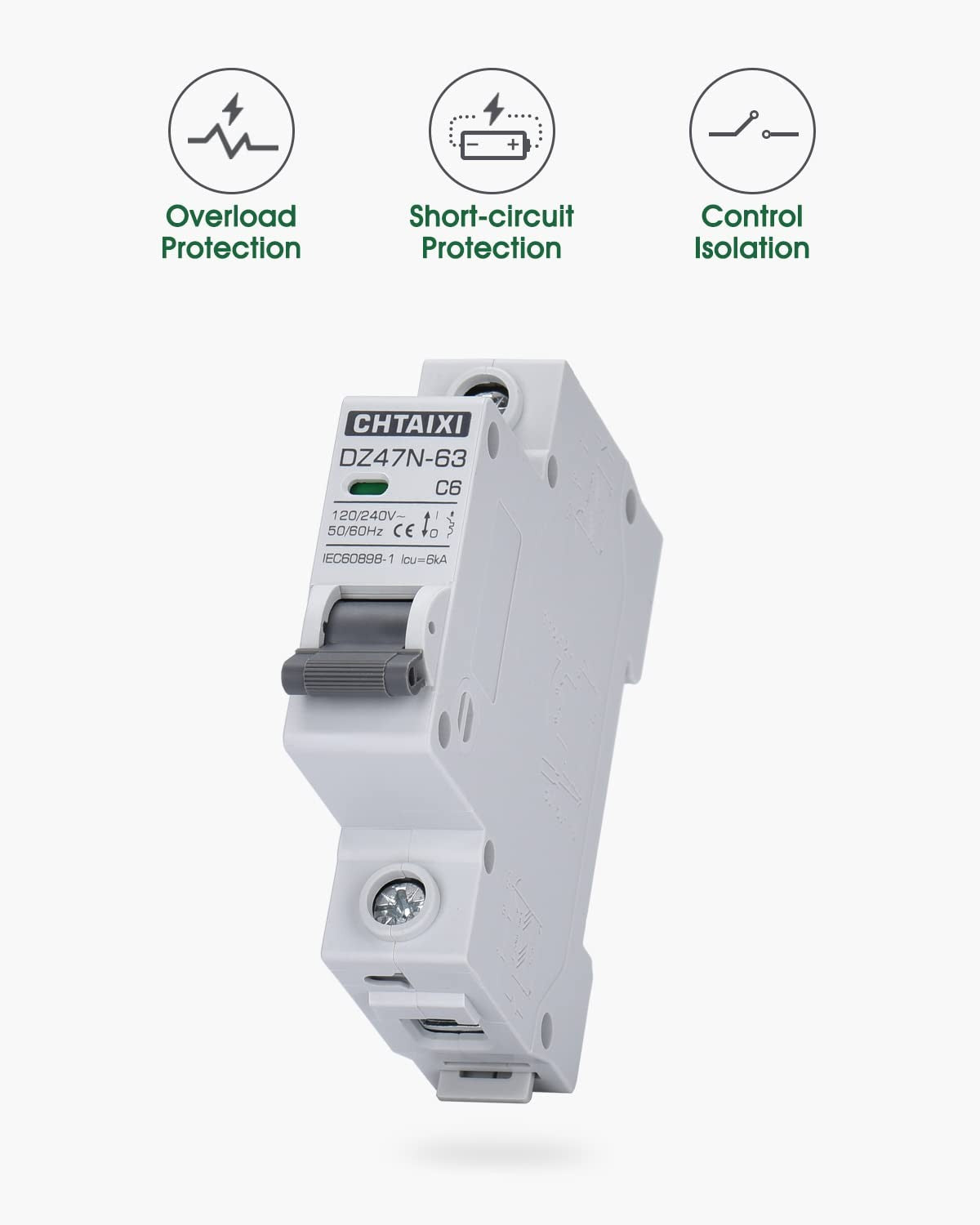 new AC Miniature Circuit Breaker, 6 Amp 120V/240V 1 Pole DIN Rail Mount Circuit... 07FC0E-D4 - KOEEK