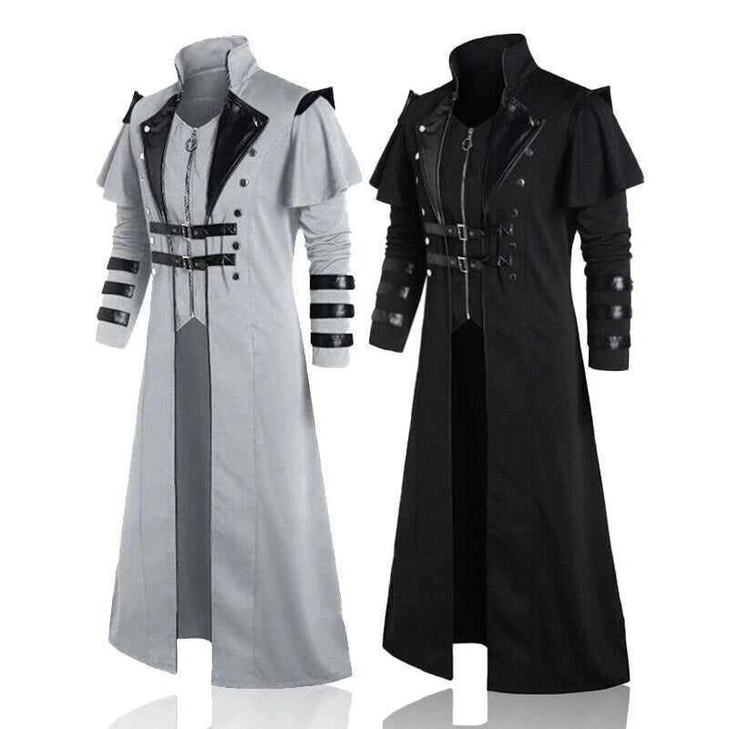 Long Trench Men's Medieval Victorian Style Frock Coat Cape Cloak Costume Jackets 07FC0E-D4 - KOEEK