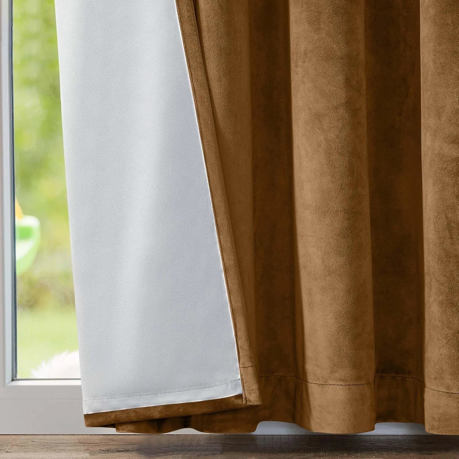 Golden brown blackout velvet curtains Size: 52 inches × 84 inches, golden brown. 07FC0E-D4 - KOEEK