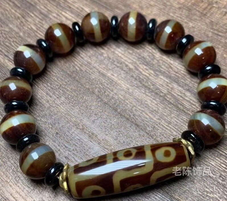 First-line Tibetan Old Dzi Bead Ethnic Natural Tibetan Dzi Bead Agate Bracelet 07FC0E-D4 - KOEEK