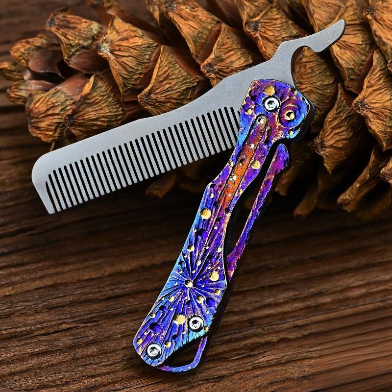 Handmade Titanium Folding Comb Hair Beard Pocket Comb EDC Portable Anti-Static 07FC0E-D4 - KOEEK