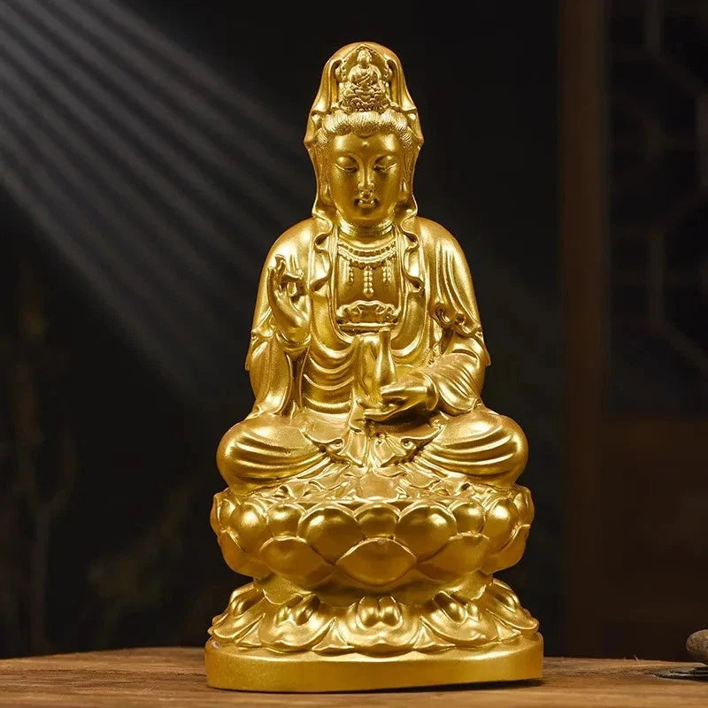 15cm Wood Handcarved Lotus Guanyin Buddha Statue Home Feng Shui Decoration 07FC0E-D4 - KOEEK
