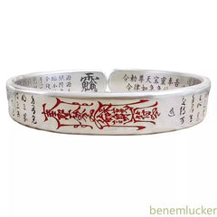 Chinese Sterling Silver Taoist Vintage Bangle Attracting Wealth Amulet Bracelet 07FC0E-D4 - KOEEK