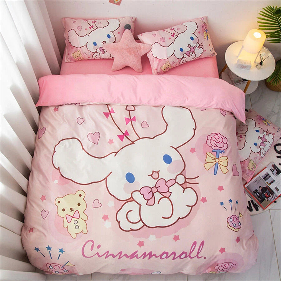 Cartoon Duvet Cinnamoroll Cover Bed Sheet Pillowcase Set for Twin Queen King Bed 07FC0E-D4 - KOEEK