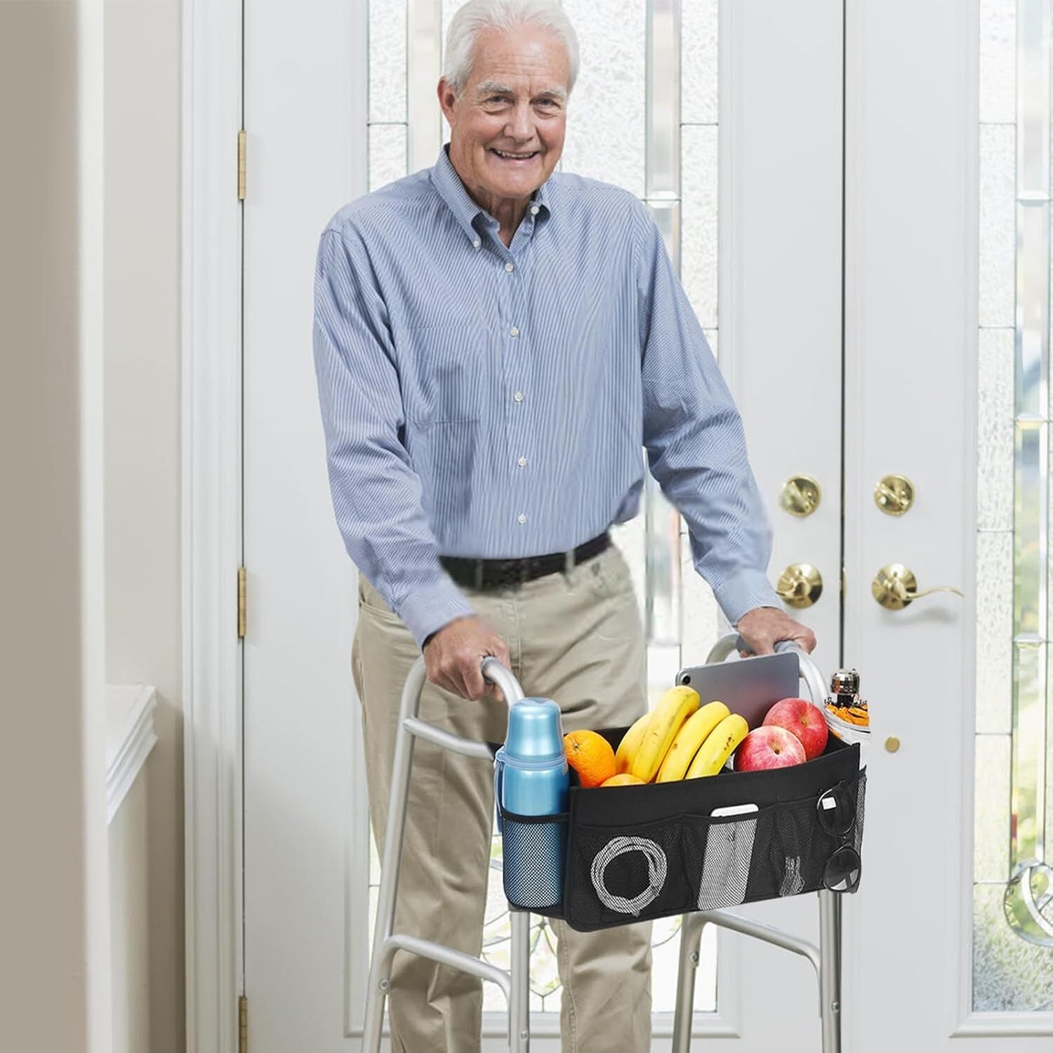 new Upgrade Walker Basket with Cup Holder, Foldable Storage Bag for Black