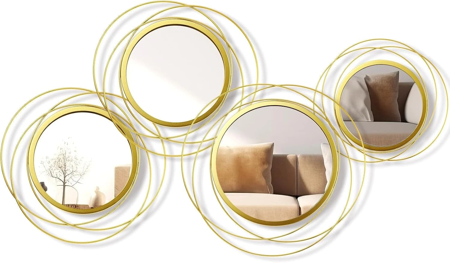 4 Pcs Decorative Wall Mirror Round Mirror Gold Circle Mirror Ring Metal Mirror 07FC0E-D4 - KOEEK