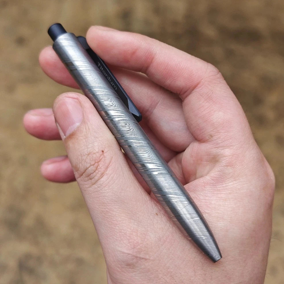 Damascus Steel EDC Pen - Tactical Writer w/ Glass Breaker & Unique Pattern. 07FC0E-D4 - KOEEK