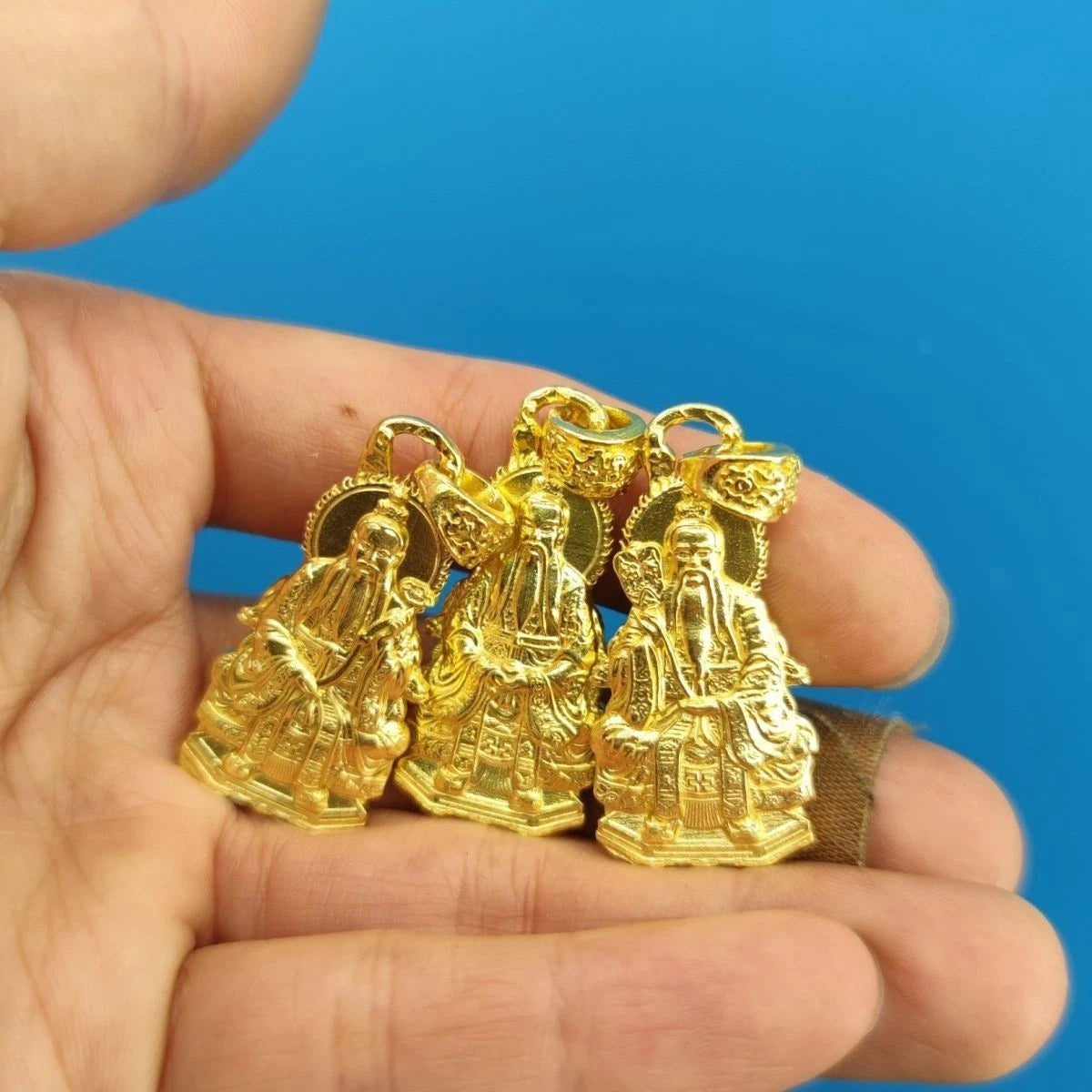 Brass Taoist Three Pure Ones Pendant Set Taishang Laojun Car Hang Amulet 07FC0E-D4 - KOEEK
