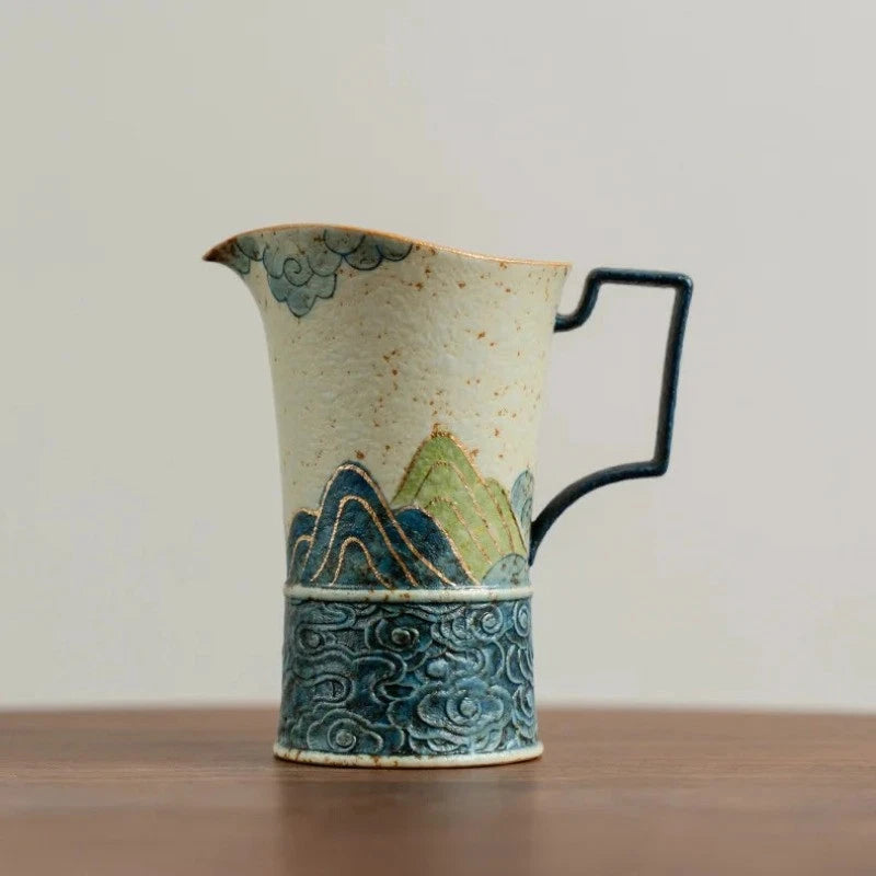 120ml Ceramic Painted Tracing Gold Green Mountain Tea Divider Cha Hai Fair Mug 07FC0E-D4 - KOEEK