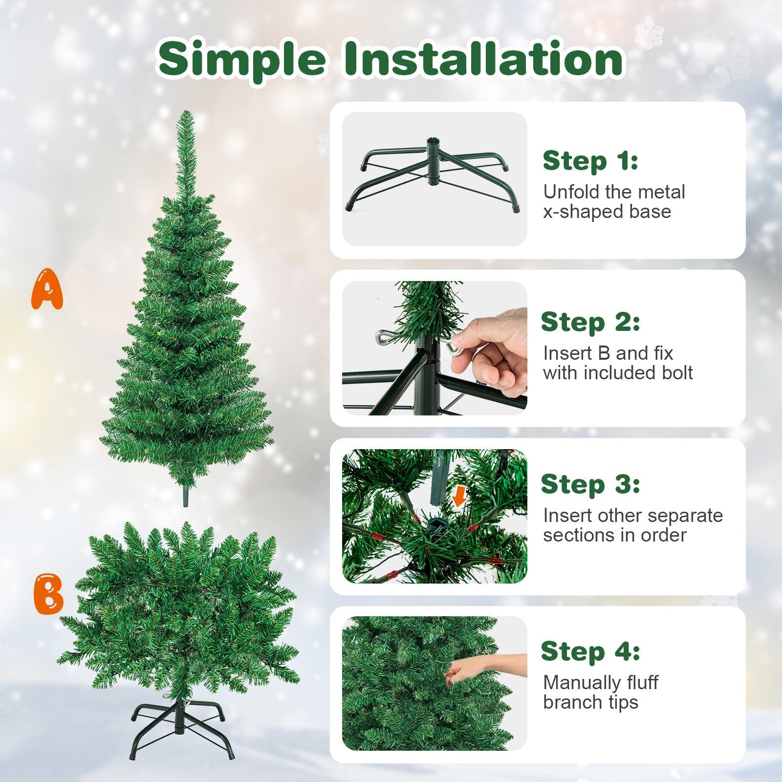 4.5ft Pre-Lit Hinged Artificial Fir Pencil Christmas Tree w/150 Multicolor Light 07FC0E-D4 - KOEEK